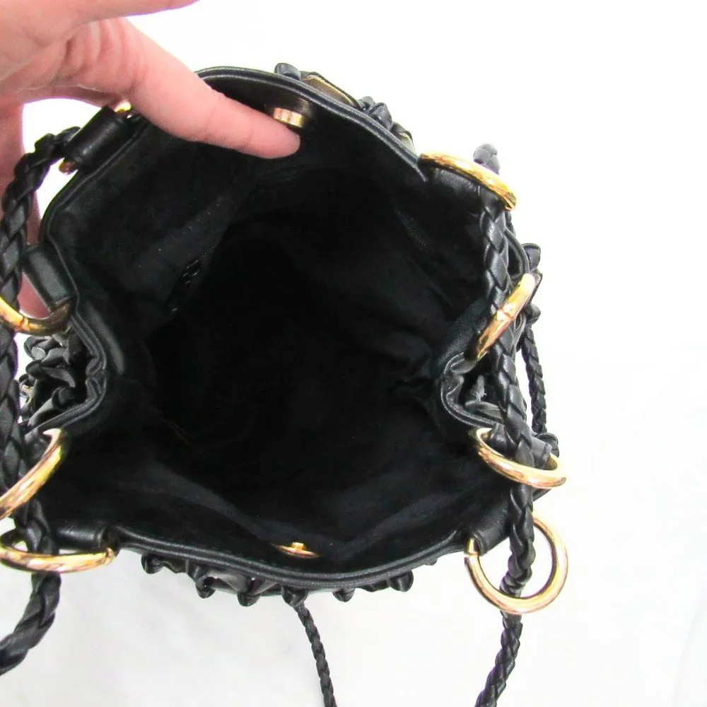 VINTAGE Tiannl Italian Black Suede Leather Purse Shoulder Bag Classic Gold - Picture 10 of 10